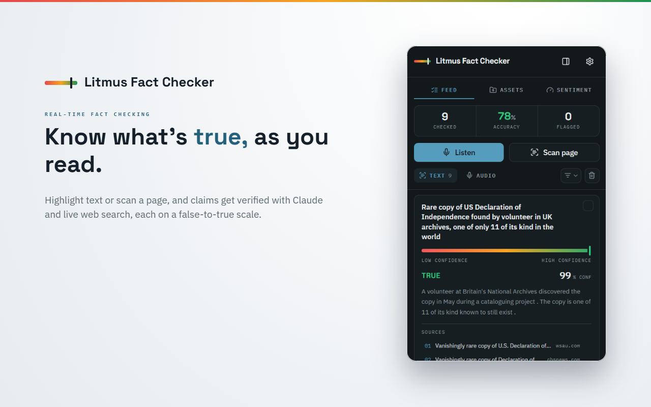 Fact-check feed with verdict cards